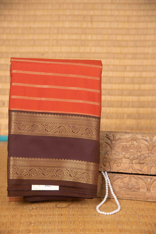 Rust orange and brown retta pettu semi silk saree