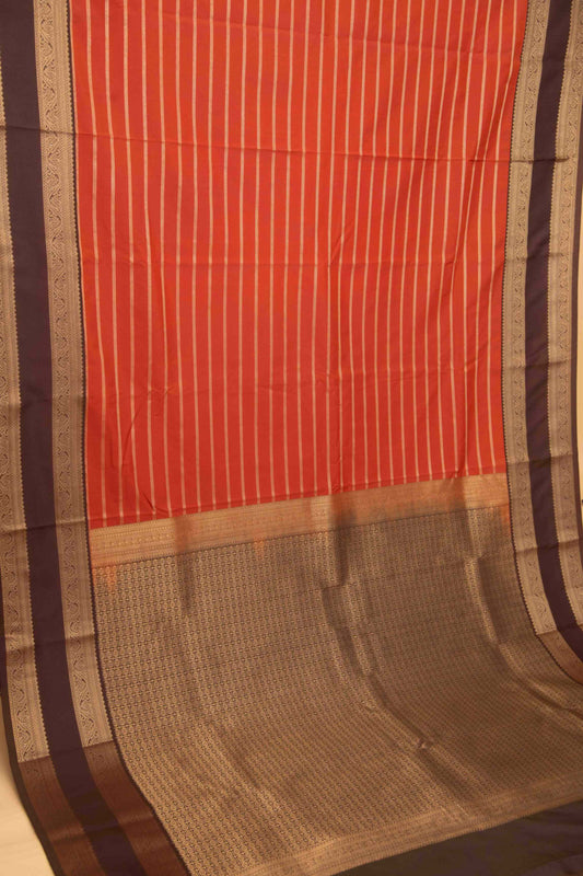 Rust orange and brown retta pettu semi silk saree
