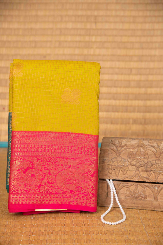 Lime green ganga jamuna soft silk saree