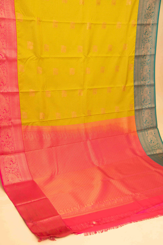 Lime green ganga jamuna soft silk saree