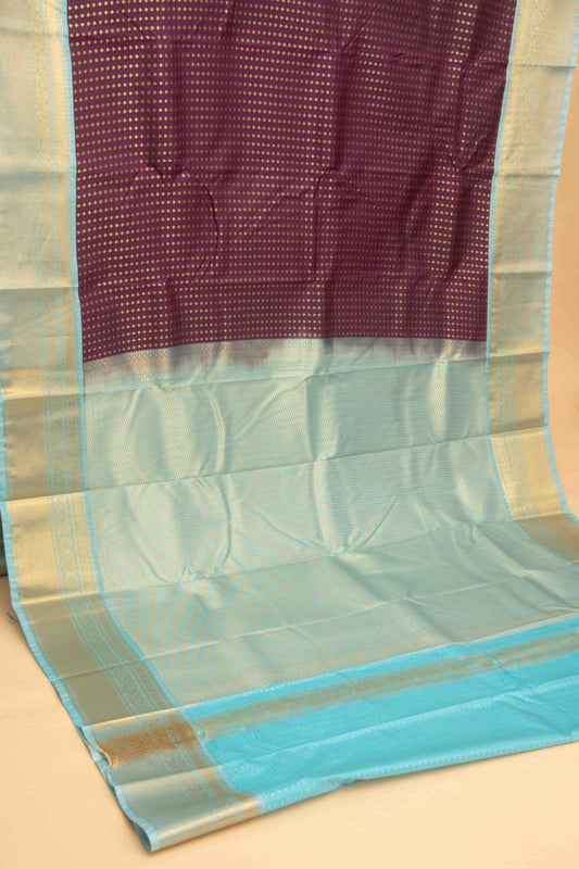 Purple and babyblue semi silk saree