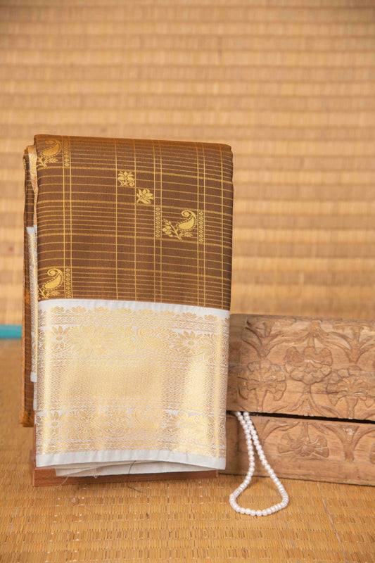 Bronze brown and grey soft silk saree