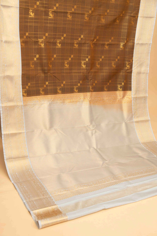 Bronze brown and grey soft silk saree