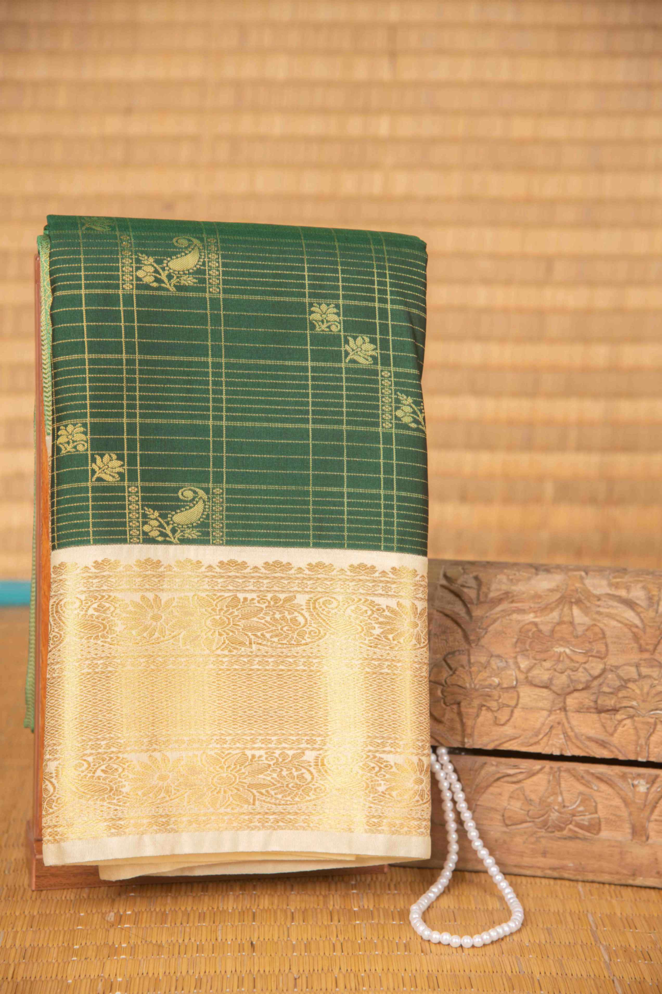 Bottle green zari kattam semi silk saree