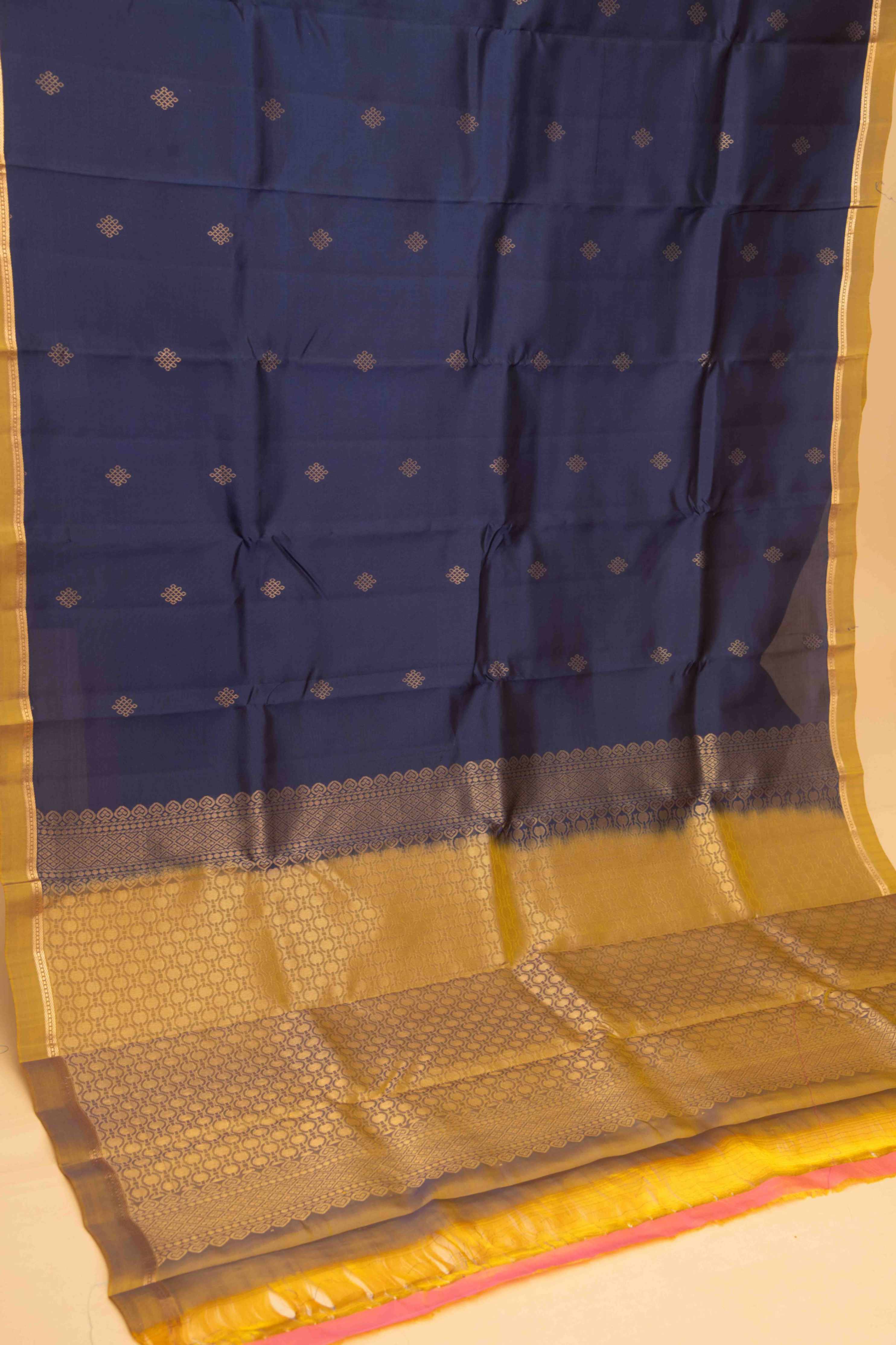 Midnight blue and kolam pure touch silk saree