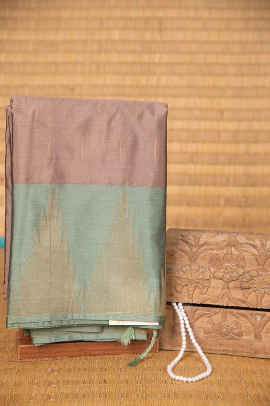 Chickoo and grey temple border soft silk saree