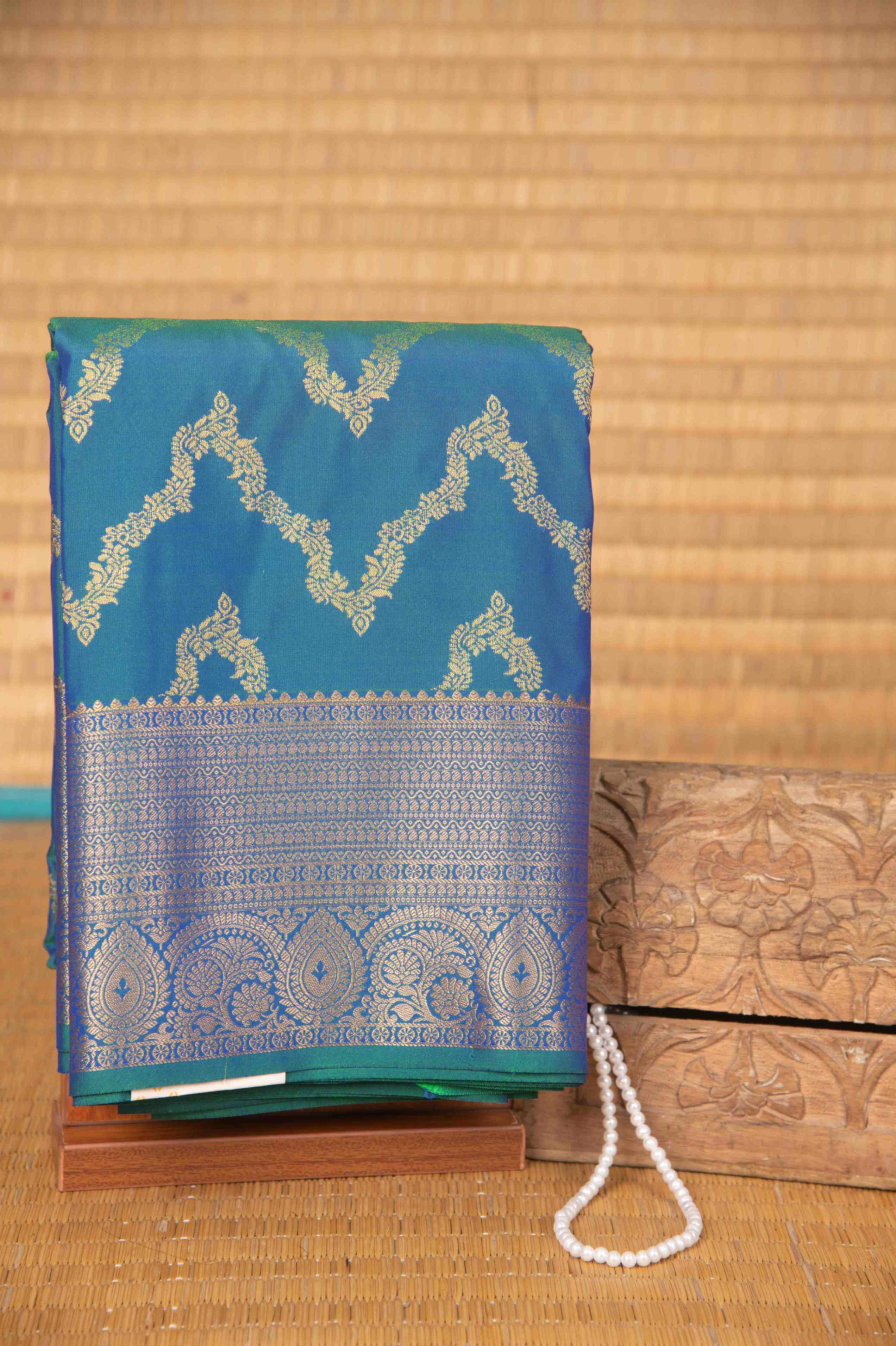 Peacock blue soft silk saree