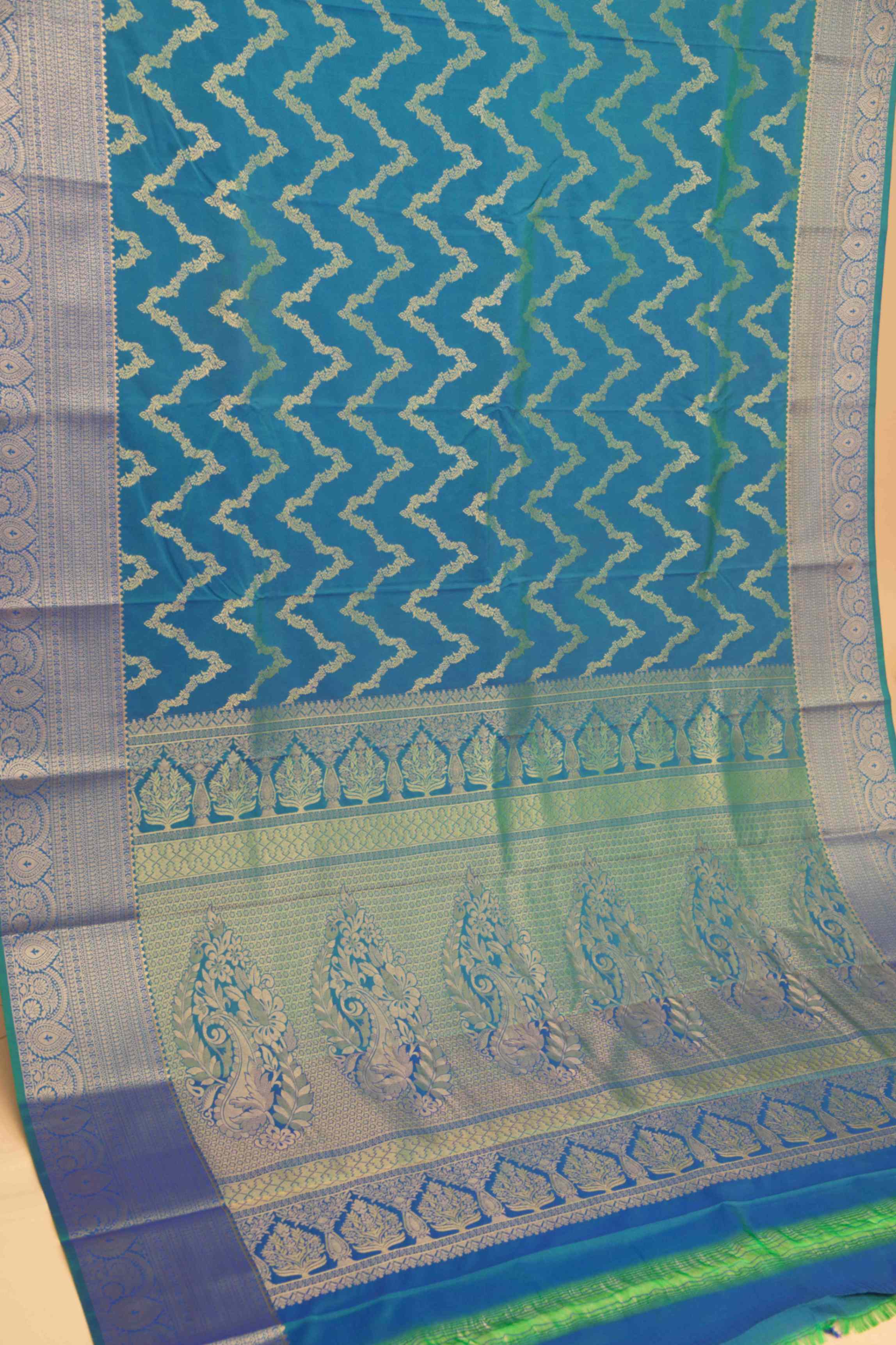 Peacock blue soft silk saree