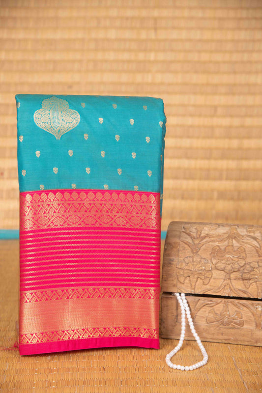 Dual tone aqua blue and pink semi silk saree