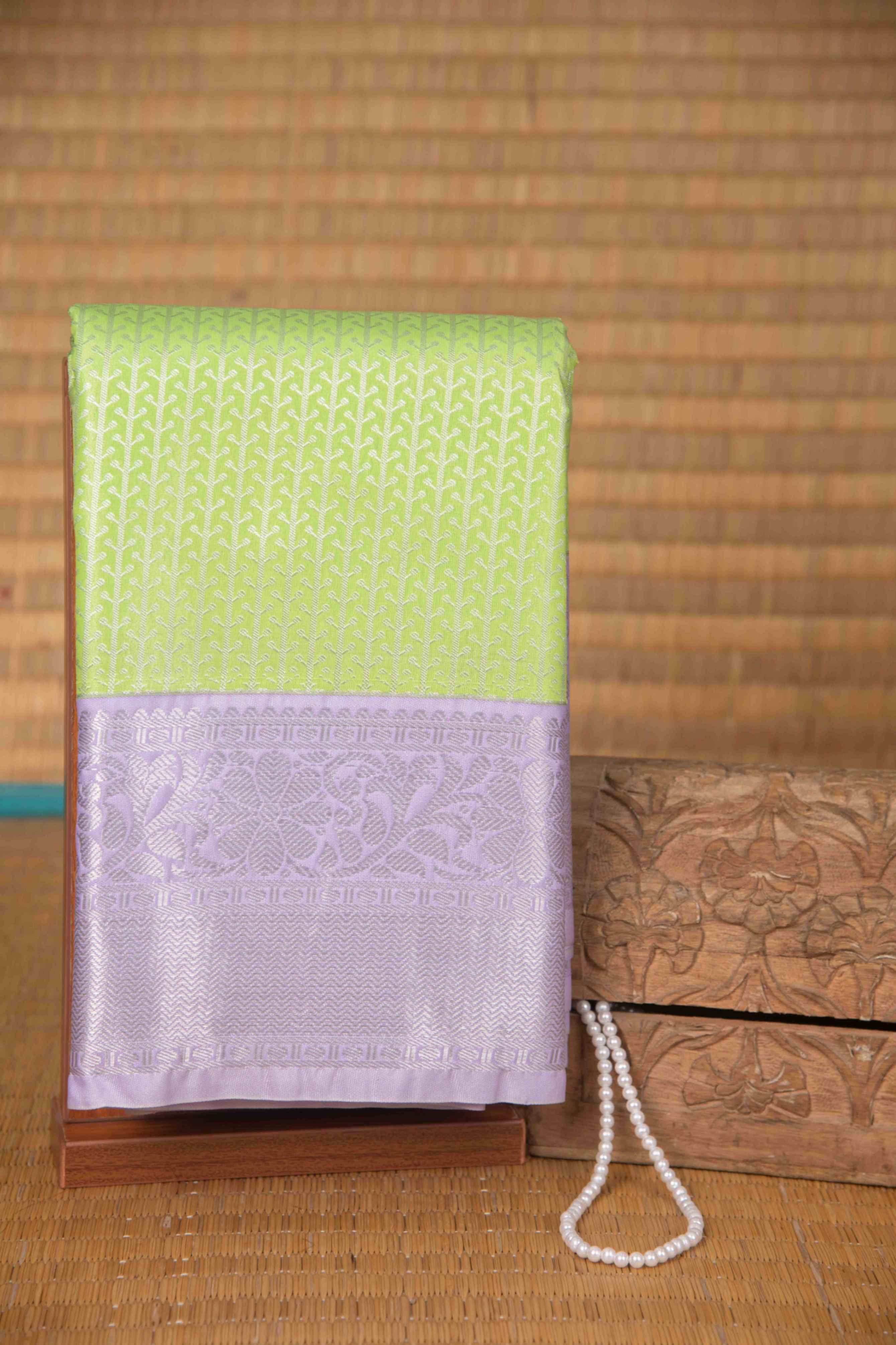 Mint green and lavender bridal silk saree