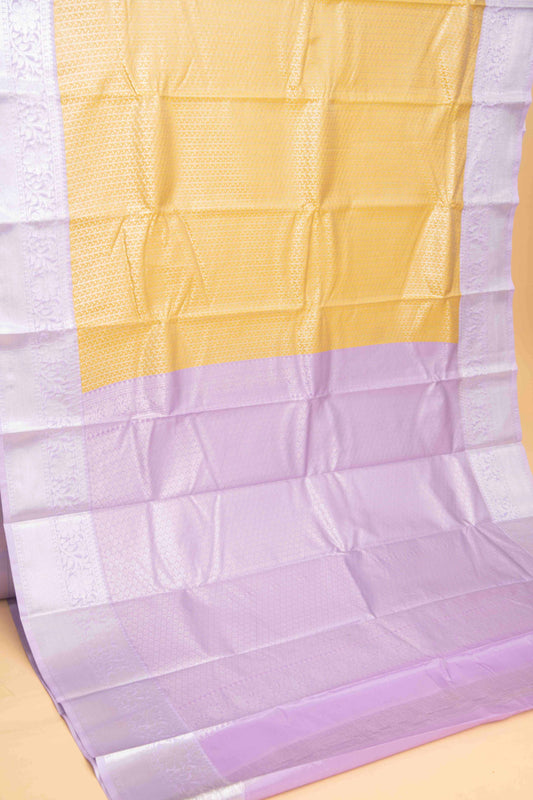 Golden designer brocade semi silk saree