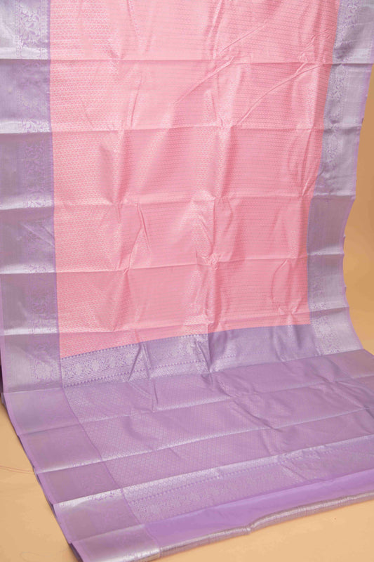 Pastel pink and lavender brocade semi silk saree