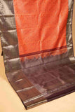 Orange and brown brocade silk saree