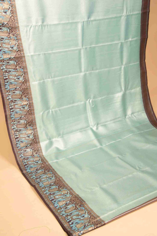 Blue and brown tissue silk saree