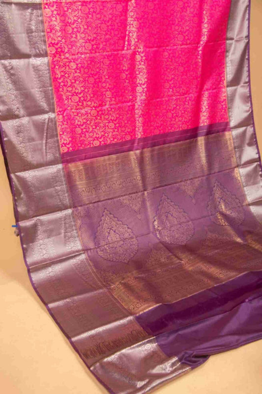 Pink and purple brocade silk saree