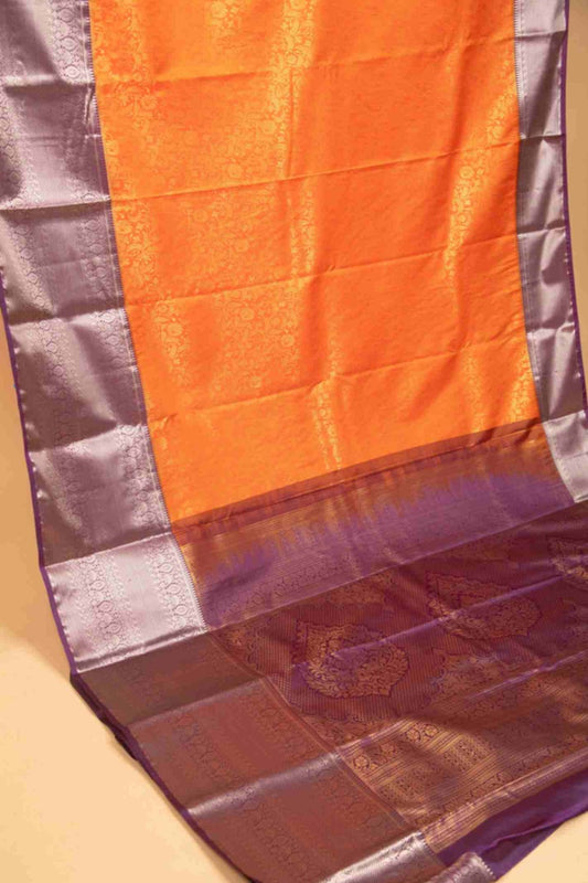 Orange and purple brocade silk saree