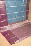 Pastel blue and purple tissue silk saree