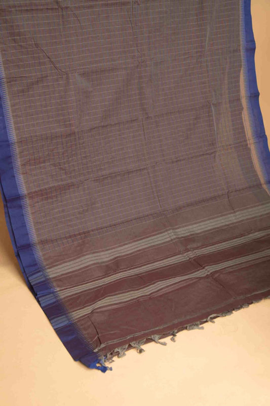 Grey and blue kanchi cotton saree
