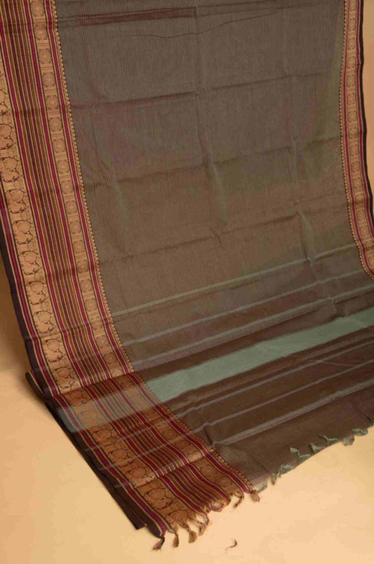 Grey and brown kanchi cotton saree