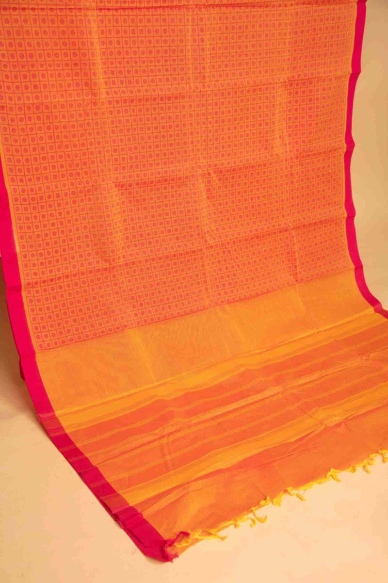 Orange kanchi cotton saree