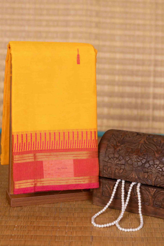 Yellow and pink kanchi cotton saree