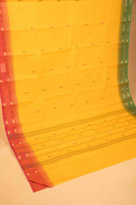 Yellow and pink kanchi cotton saree