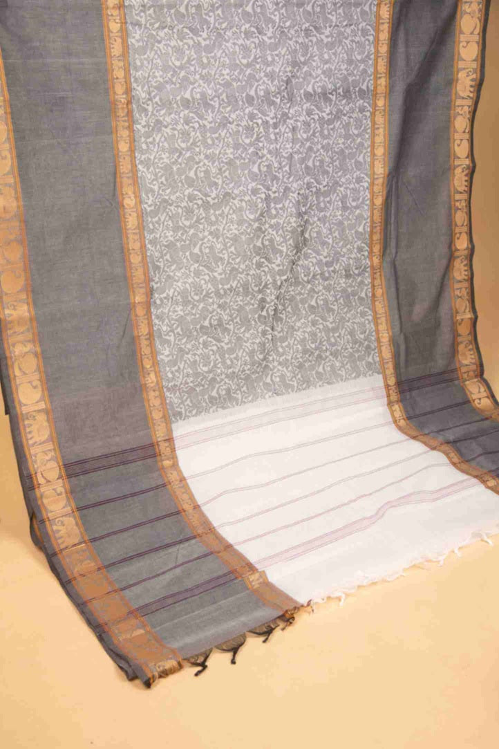 Offwhite and grey kanchi cotton saree
