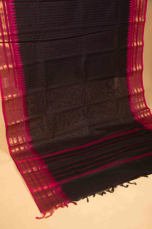 Black and magenta kanchi cotton saree