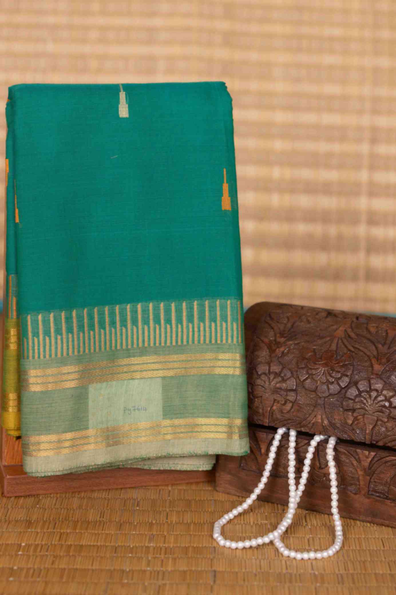 Teal green ganga jamuna kanchi cotton saree