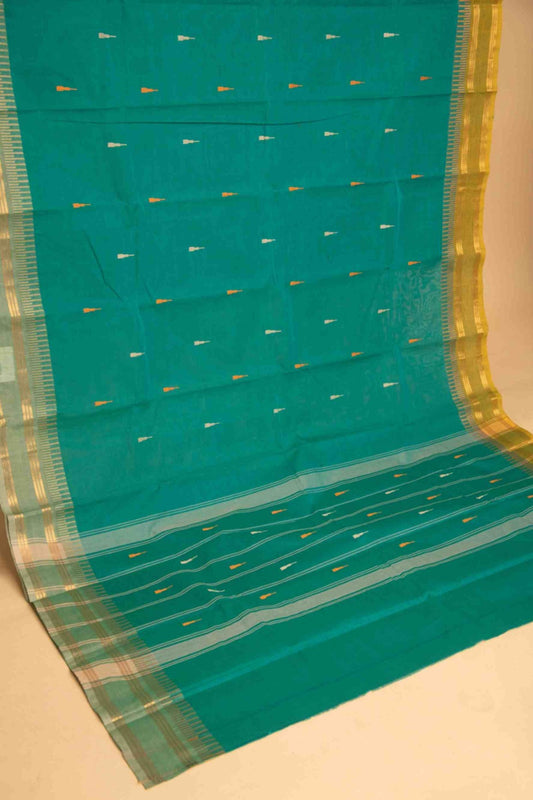 Teal green ganga jamuna kanchi cotton saree