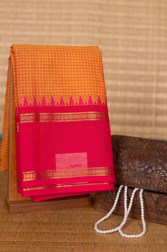 Orange and pink retta pettu kanchi cotton saree