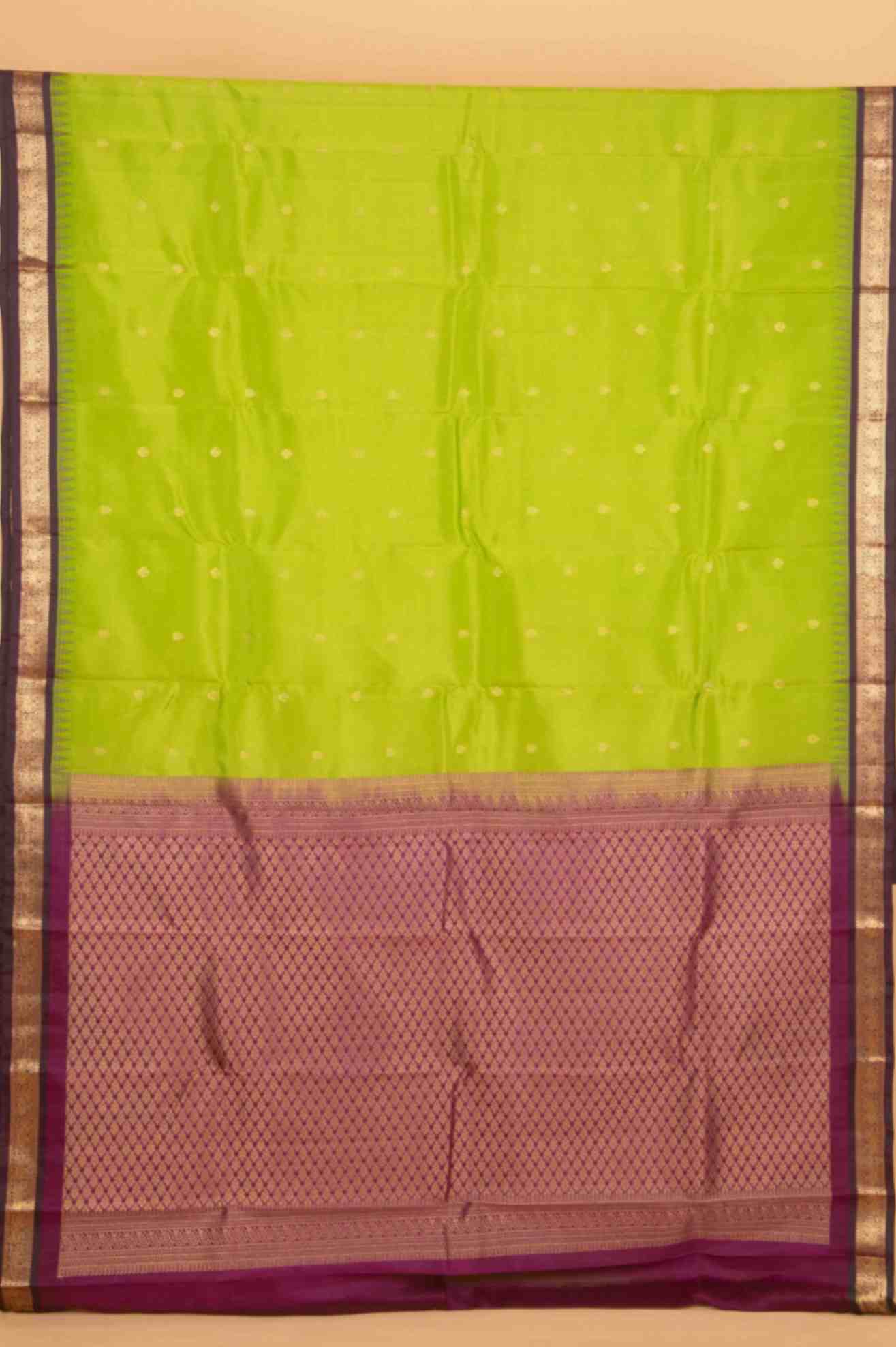 Lime green and purple pure touch silk saree