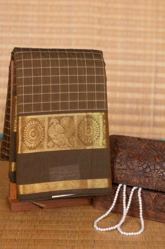 Brown muthu kattam kanchi cotton saree