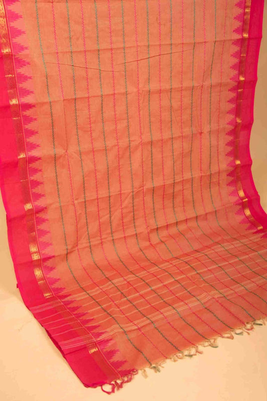 Dual tone orange kanchi cotton saree