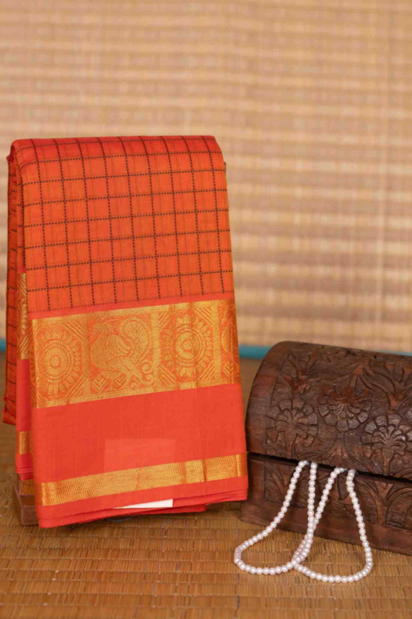Orange muthu kattam kanchi cotton saree