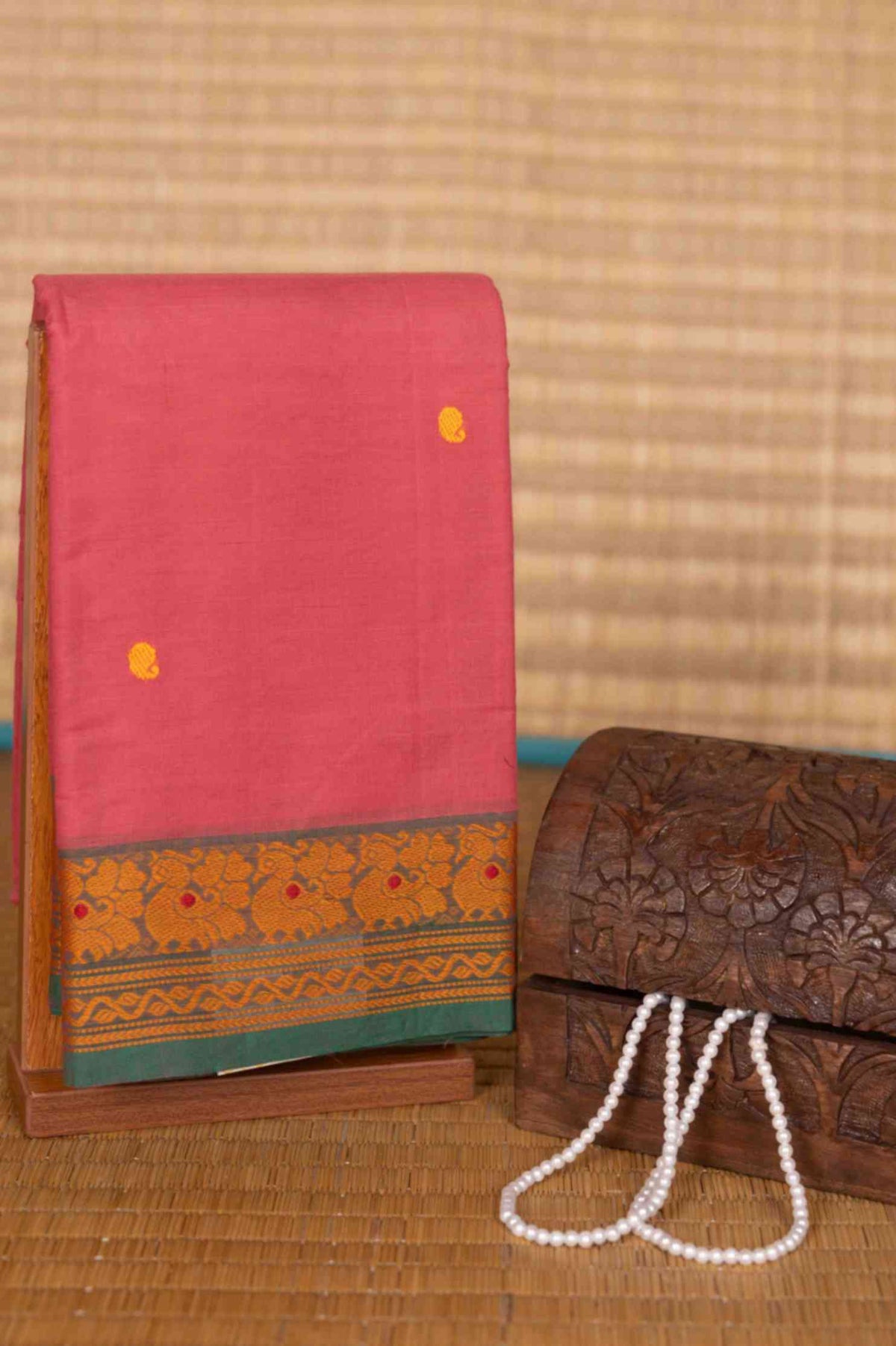 Pink and green kanchi cotton saree