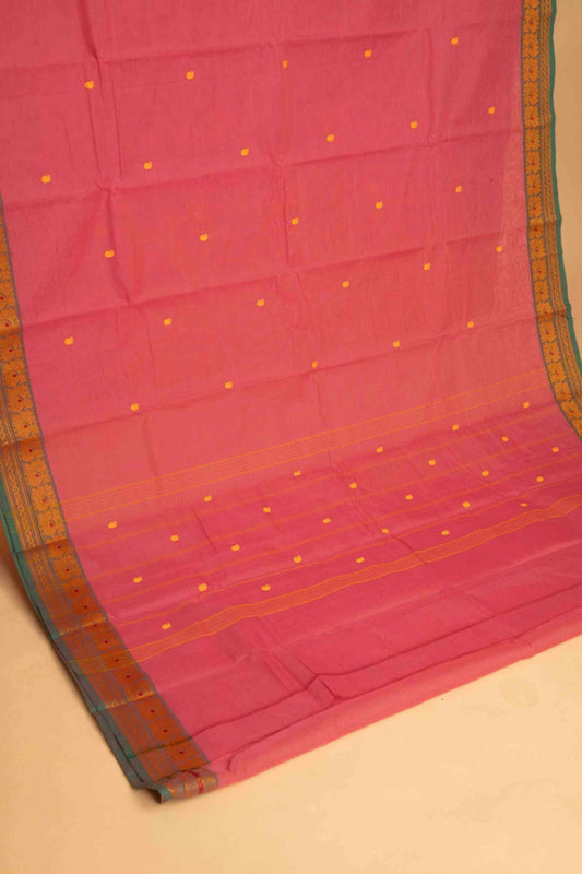 Pink and green kanchi cotton saree