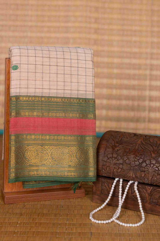Offwhite and green kanchi cotton saree