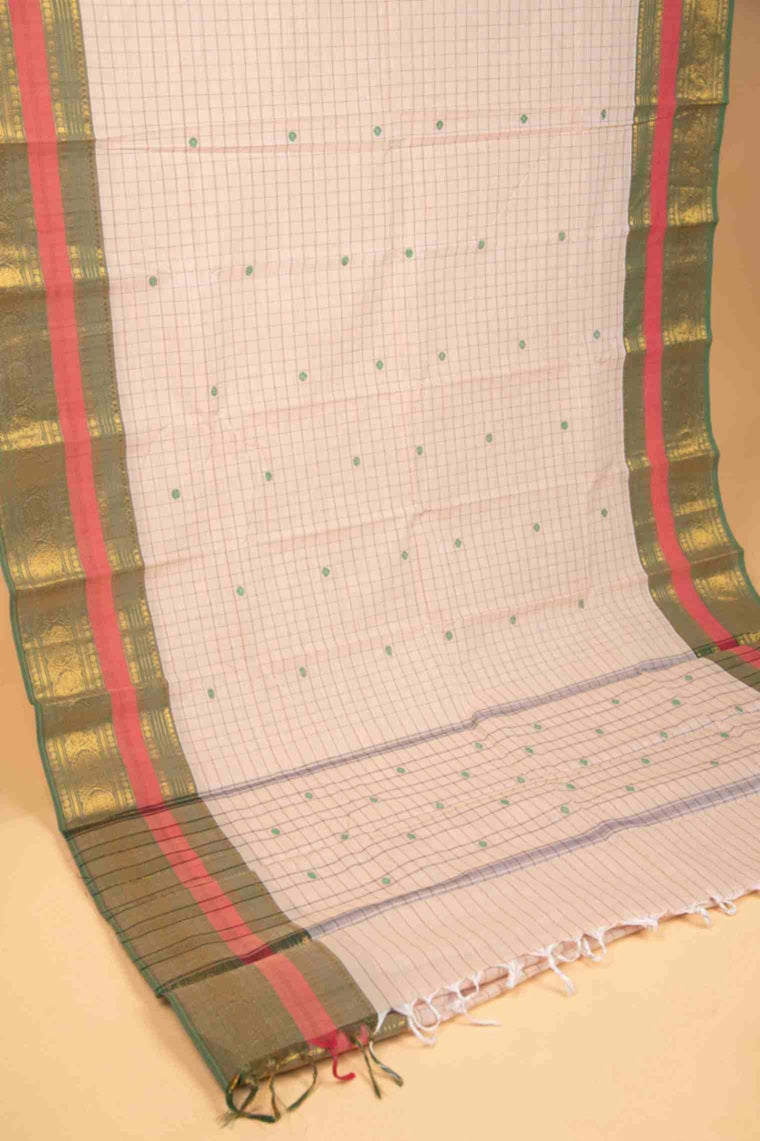 Offwhite and green kanchi cotton saree