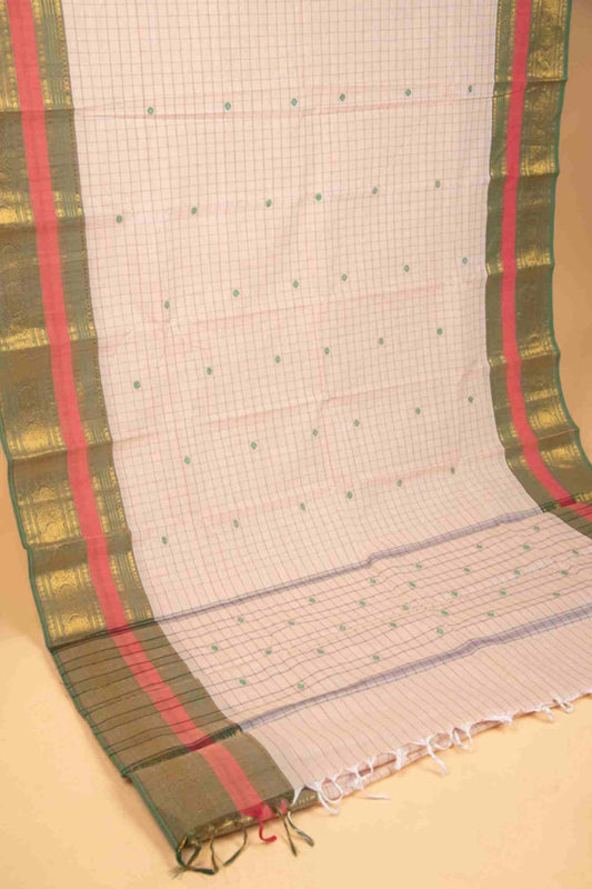 Offwhite and green kanchi cotton saree
