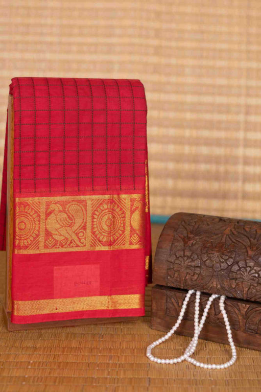 Red muthu kattam kanchi cotton saree