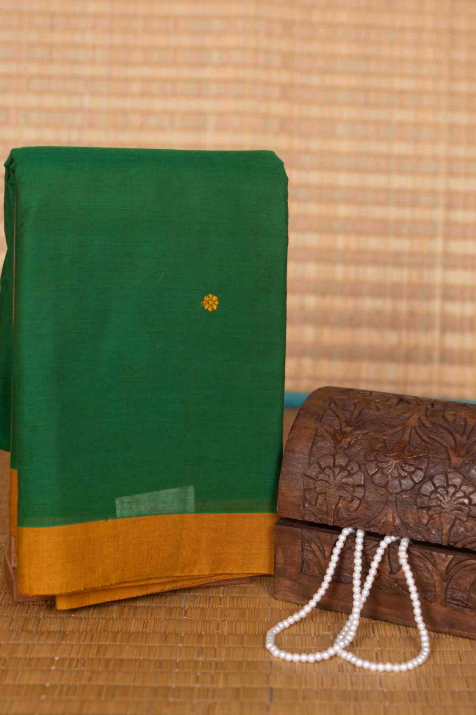 Green and mustard kanchi cotton saree