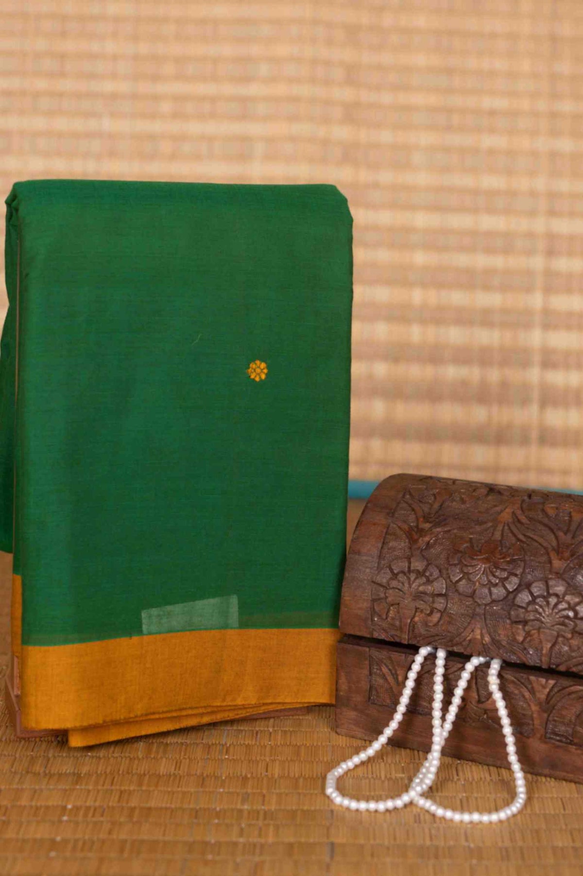 Green and mustard kanchi cotton saree