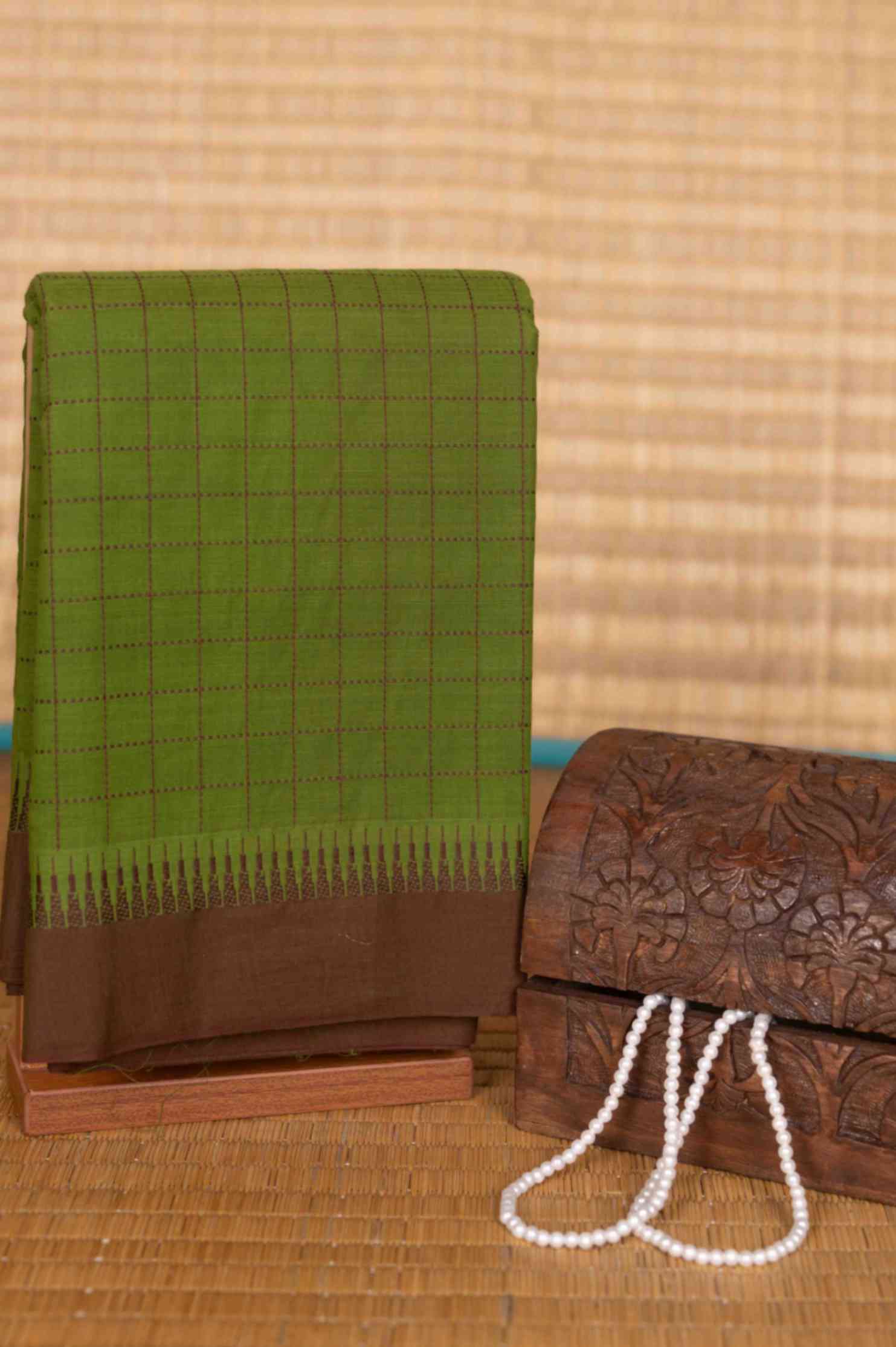 Green and brown kanchi cotton saree