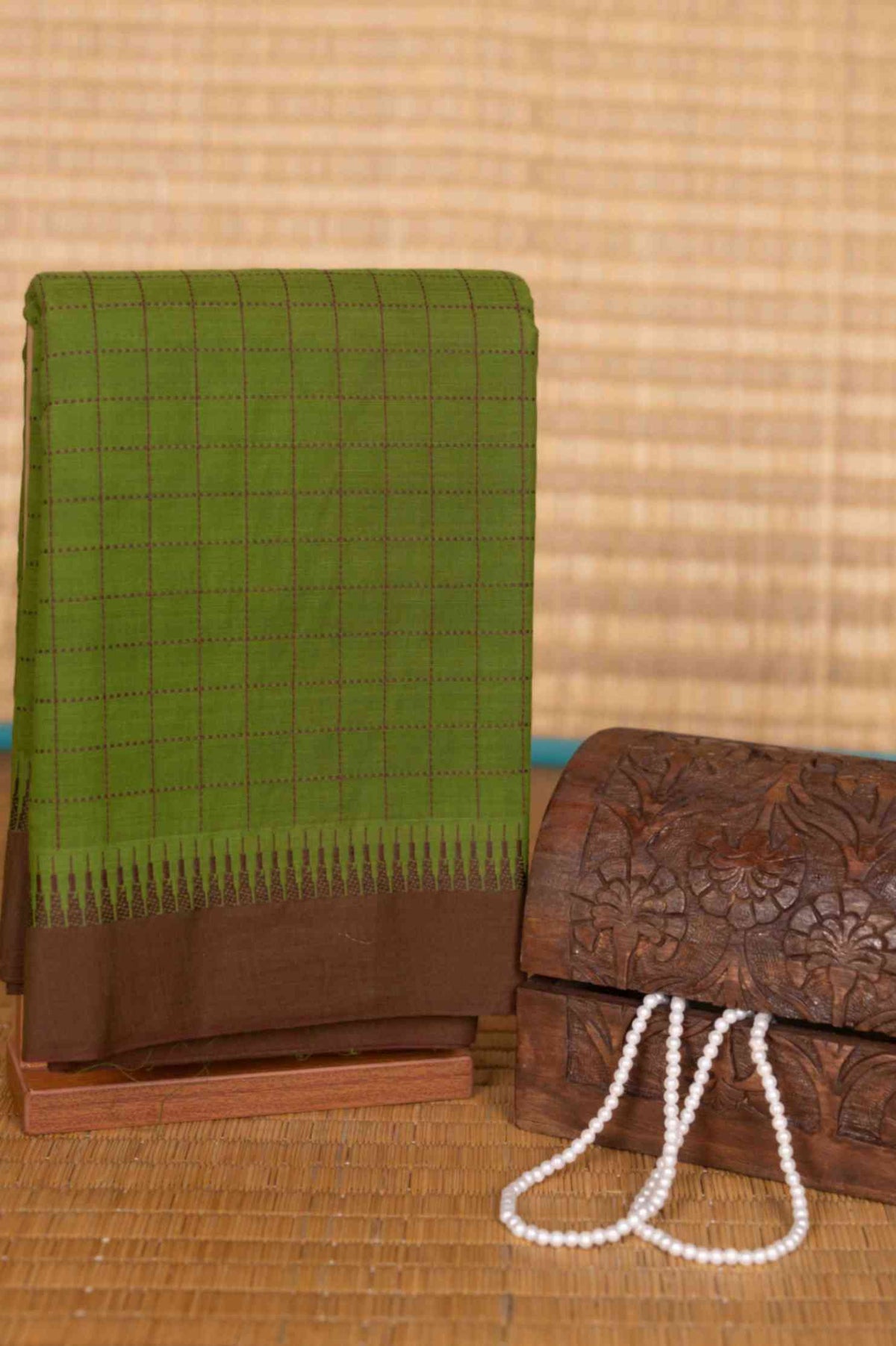 Green and brown kanchi cotton saree