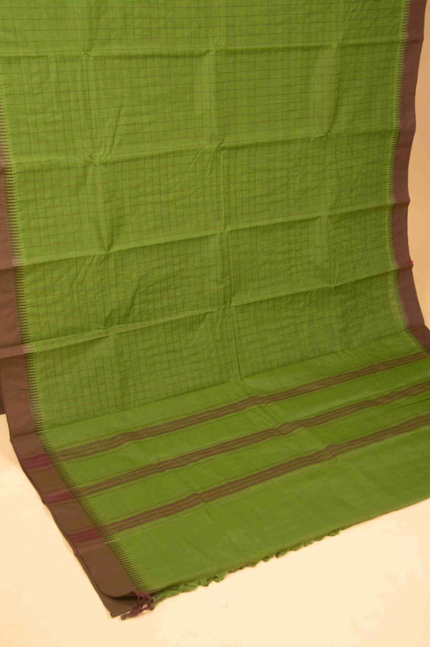 Green and brown kanchi cotton saree