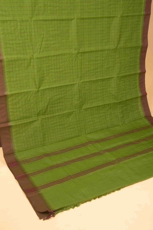 Green and brown kanchi cotton saree