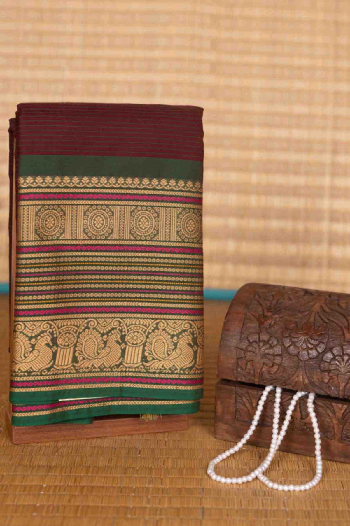 Brown and green kanchi cotton saree