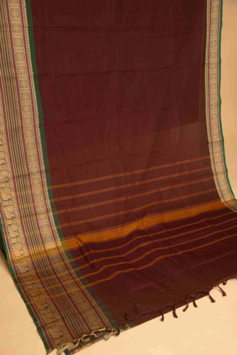 Brown and green kanchi cotton saree