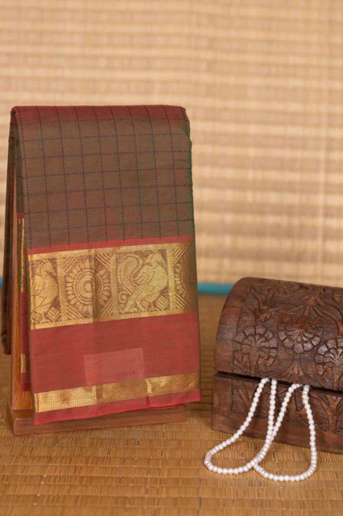 Brownish green kanchi cotton saree